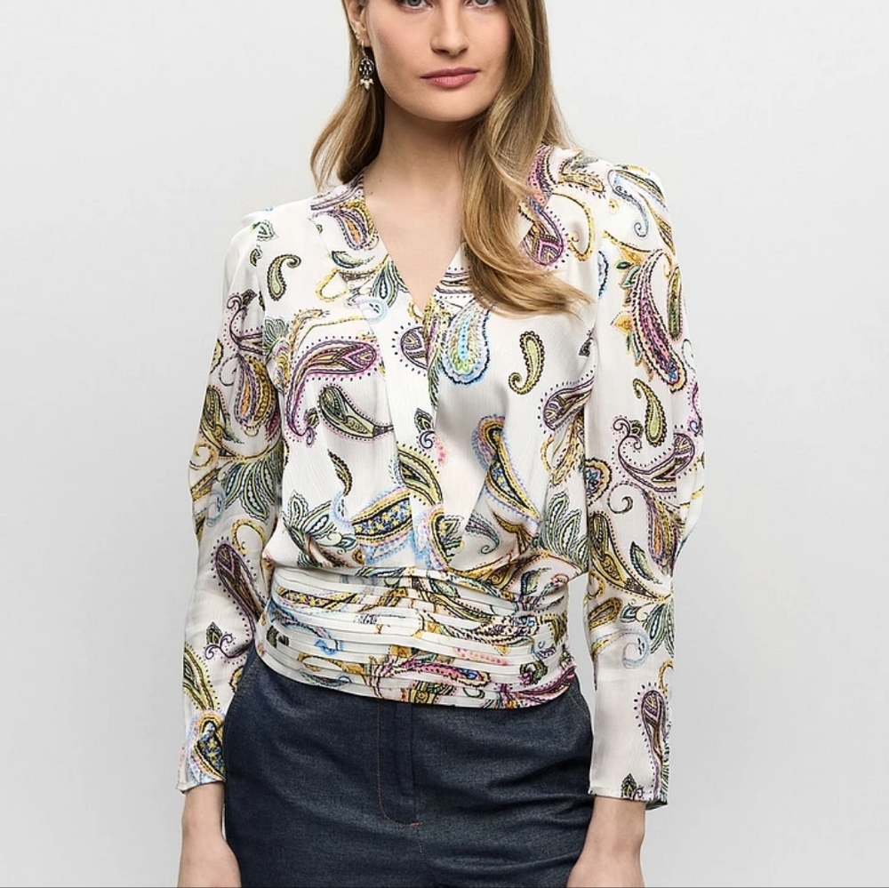 Melanie Lyne Paisley Smoked Hem Blouse